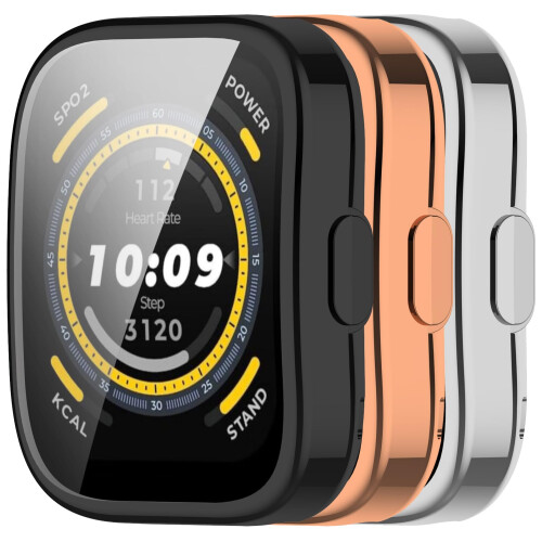 Screen Protector Case for Amazfit Bip 5, 3 Pack, Full Coverage, Black Rose Gold Silver