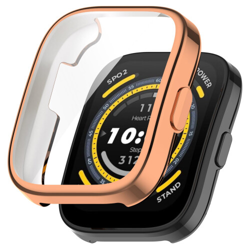 Screen Protector Case for Amazfit Bip 5, 3 Pack, Full Coverage, Black Rose Gold Silver 1