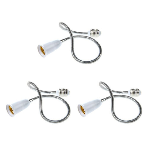 3X E27 to E27 Light Lamp Bulb Flexible Extension Adaptor Converter (White,60cm)