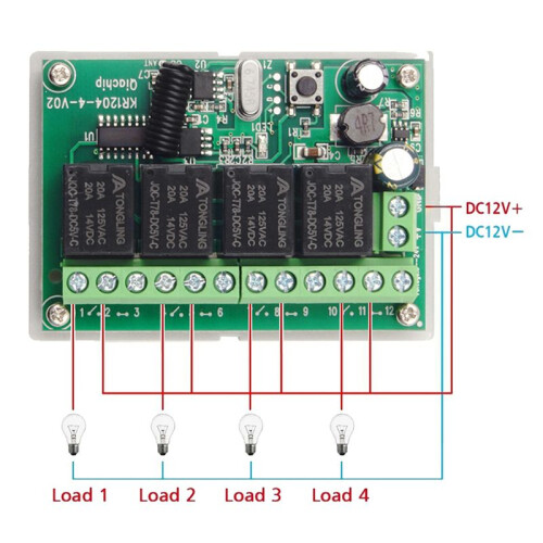 10X DC12V 24V 4CH Remote Control  433M Receiving Control Four-Way Relay Module 2