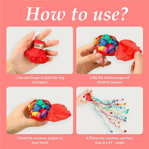 40Pack Streamers Popper Hand Throw Streamers No Mess Confetti Magic Paper Cracker for Celebration Birthday Propose 2
