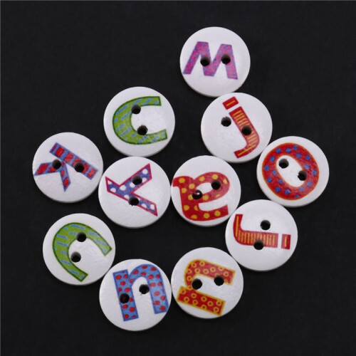 500Pcs Mixed Painted Letter Alphabet Wooden Sewing Button Scrapbooking 2