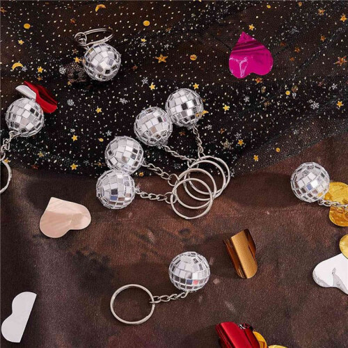 144Pcs Set Disco  Keychain Mirror Keyring Reflective  Key Chain Pendant