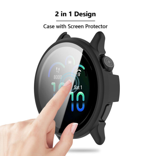 Screen Protector Case for Garmin Vivoactive 6, Tempered Glass Full Coverage Hard PC Bumper, 2 Pack 1