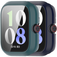 2 Pack HD Tempered Glass 3D Full Coverage Screen Protector and Case for iQOO Watch GT, Green and Blue