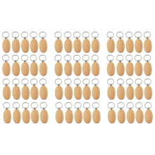 60Pcs Blank Wooden Key Chain Diy Wood Keychains Key Tags Gifts Yellow Oval