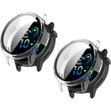 2 Pack Screen Protector Case for Garmin Vivoactive 6, 9H Tempered Glass Clear Hard Cover (Clear/Clear)