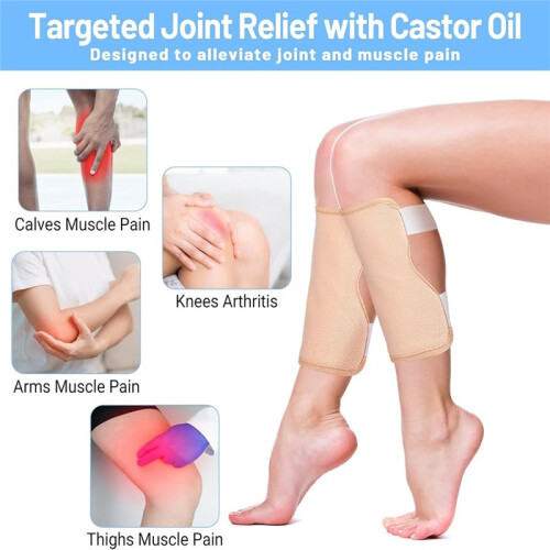 Organic Castor Pack Wrap Kit for Knees, Legs, Etc - Adjustable, Reusable Compress 1