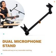 Professional 2 Mic Holder Clips Microphone with Mic Clip Stereo Recording for Interview Speech Chorus Floor Stand