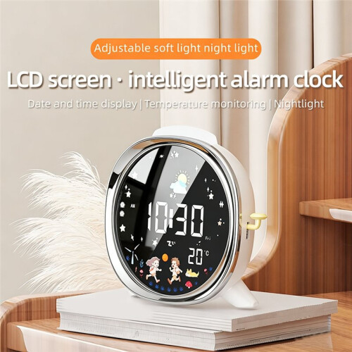 LCD Digital Alarm Clock with Night Light Intelligent Wake  Function Double Alarm Temperature Display for Bedroom Kids 2