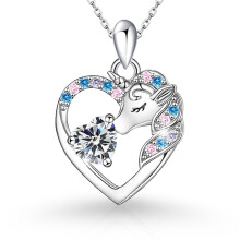 (【April】White Diamond, Rose gold) Classic Elegant Women's New S925 Sterling Silver Unicorn Heart 12 Birthstone Necklace, Minimalist Luxury Jewelry