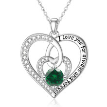 (【August】Light Green Diamond) Classic Elegant Women's New Eternal Heart S925 Sterling Silver Necklace, 12 Birthstone Heart Pendant
