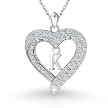 (K, Gold color) Classic Elegant Women's New S925 Sterling Silver CZ Heart Initial Necklace, Fashion Love Letter Pendant