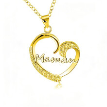 (Gold color) Classic Elegant Women's New S925 Sterling Silver Heart CZ Necklace, Fashion Holiday Gift Choker