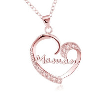 (Rose gold) Classic Elegant Women's New S925 Sterling Silver Heart CZ Necklace, Fashion Holiday Gift Choker
