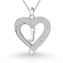 (J, White gold) KOUYI Women's New S925 Sterling Silver CZ Heart Initial Necklace, Fashion Love Letter Pendant