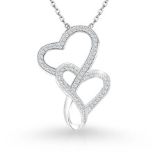 KOUYI Women's New S925 Sterling Silver Double Hollow Heart CZ Necklace, Trendy Clavicle Chain