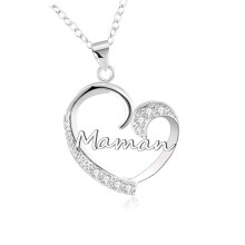 (White gold) Classic Elegant Women's New S925 Sterling Silver Heart CZ Necklace, Fashion Holiday Gift Choker