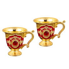 1Pair Antique Styles Zincs Alloys Drinking Goblets-golden red