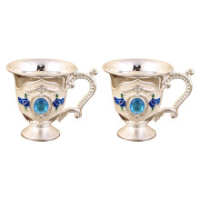 2Pcs Ornates Zincs Alloys Liquor Glasses Great For-blue flower