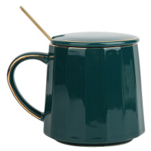 Mug de style campagnard, bord épais et arrondi, texture raffinée idéale pour offrir, ensemble de 414 ml (14 oz) avec couvercle et cuillère, tasse