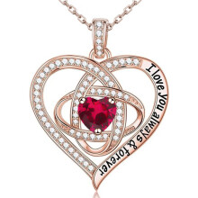 (July【Rose Diamond】, White gold) Classic Elegant Women's New S925 Sterling Silver Eternal Heart Clover Necklace, Luxury Full CZ Pendant