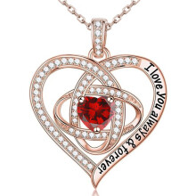 (January【Red Diamond】, Rose gold) Classic Elegant Women's New S925 Sterling Silver Eternal Heart Clover Necklace, Luxury Full CZ Pendant