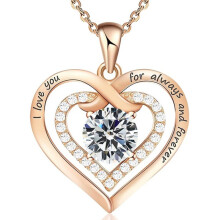(April【White Diamond】, White gold) Classic Elegant Women's New S925 Sterling Silver Double Heart Eternal Necklace, 12 Birthstone Versatile Pendant