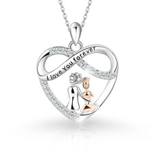 Classic Elegant Women's New S925 Sterling Silver Parent-Child Hollow Heart CZ Necklace, Minimalist Versatile Pendant