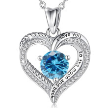 (December【Lake Blue Diamond】, White gold) Classic Elegant Women's New S925 Sterling Silver Eternal Heart Necklace, 12 Birthstone Versatile Pendant