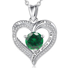 (May【Green Diamond】, White gold) Classic Elegant Women's New S925 Sterling Silver Eternal Heart Necklace, 12 Birthstone Versatile Pendant