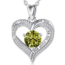 (August【Light Green Diamond】, Rose gold) Classic Elegant Women's New S925 Sterling Silver Eternal Heart Necklace, 12 Birthstone Versatile Pendant