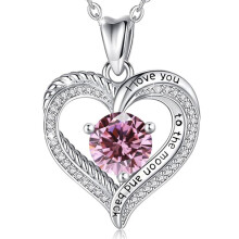 (October [Pink Diamond], White gold) Classic Elegant Women's New S925 Sterling Silver Eternal Heart Necklace, 12 Birthstone Versatile Pendant
