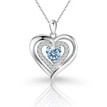 (【March】Light Blue Diamond, Rose gold) Classic Elegant Women's New S925 Sterling Silver Double Layer Necklace, 12 Birthstone Versatile Pendant