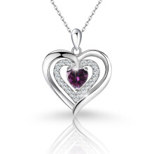 (【February】Purple Diamond, Rose gold) Classic Elegant Women's New S925 Sterling Silver Double Layer Necklace, 12 Birthstone Versatile Pendant