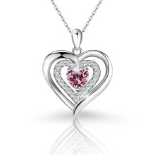 (【October】 Pink Diamond, Gold color) Classic Elegant Women's New S925 Sterling Silver Double Layer Necklace, 12 Birthstone Versatile Pendant
