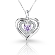 (【June】Light Purple Diamond, White gold) Classic Elegant Women's New S925 Sterling Silver Double Layer Necklace, 12 Birthstone Versatile Pendant