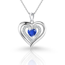 (【September】 Deep Blue Diamond, Rose gold) Classic Elegant Women's New S925 Sterling Silver Double Layer Necklace, 12 Birthstone Versatile Pendant