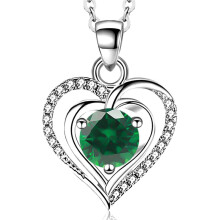 (【May】 Green Diamond, Rose gold) Classic Elegant Women's New Ocean Heart Necklace, 12 Birthstone Heart Pendant Fashion Clavicle Chain Holiday Gift