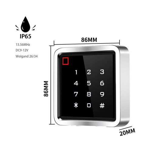 Waterproof 13.56MHz RFID Access Control Reader with Keypad, Metal Shell IP68, Fast Authentication 1
