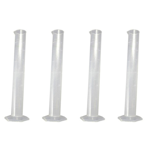 4X 250mL Clear White Plastic Liquid Measurement Graduated Cylinder for Lab Set