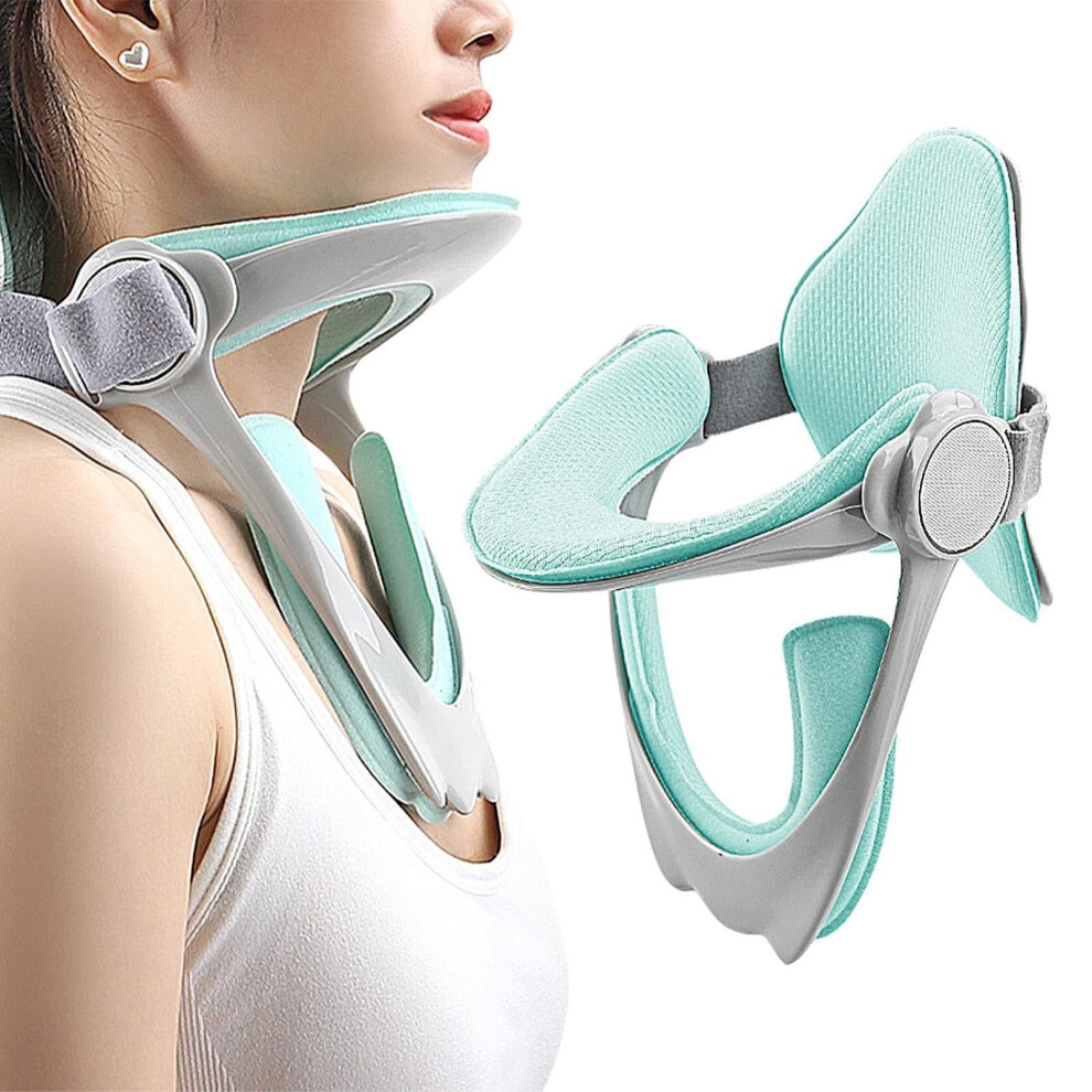 Green Adjustable Neck Traction Device For Pain Relief And Posture Correction, 360 Cervical Neck Support Brace