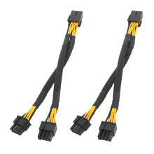 2PCS GPU PCIe 8 Pin Female to Dual 2X 8 Pin (6+2) Male PCI Express Power Adapter Braided Y-Splitter Extension Cable