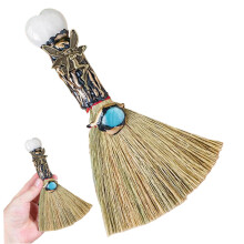 Halloween Witch Broom with Heart Crystal, Wiccan Altar Broomstick for Halloween Decor and Cleansing