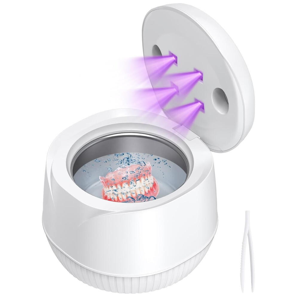 Ultrasonic Denture and Retainer Cleaner with 45kHz Cleaning, UV Sterilization, 200ML Capacity, Travel Use