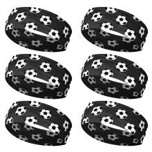 Pack Of 6pcs Elastic Sports Headbands With Fun Soccer-Black