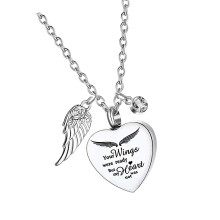 Encarved Love Heart Pendant Pet Ashes Necklace Memorial-silver