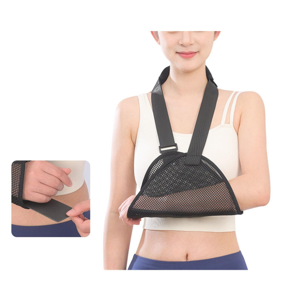 Arm Sling Shoulder Immobilizer for Rotator Cuff Tear, Fractured Arm, Adjustable Breathable Support with Padded Strap, Adult Black+Tray