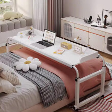 Adjustable Overbed Table with Lockable Wheels, Height Adjustable Laptop Desk for Home Office Hospital, White