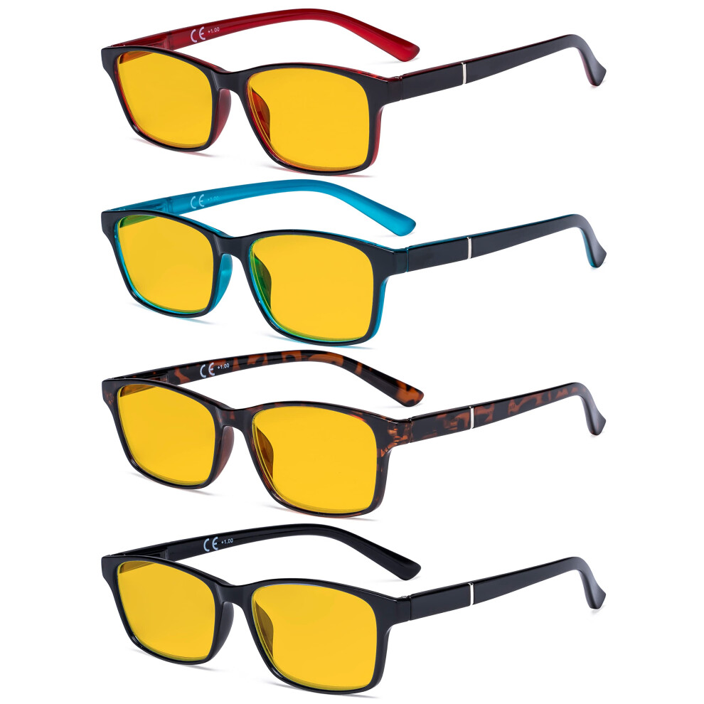 Blue/Light/Amber 4 Pack Blocking Reading Glasses +0.50 Anti Glare Lenses For Computer Use